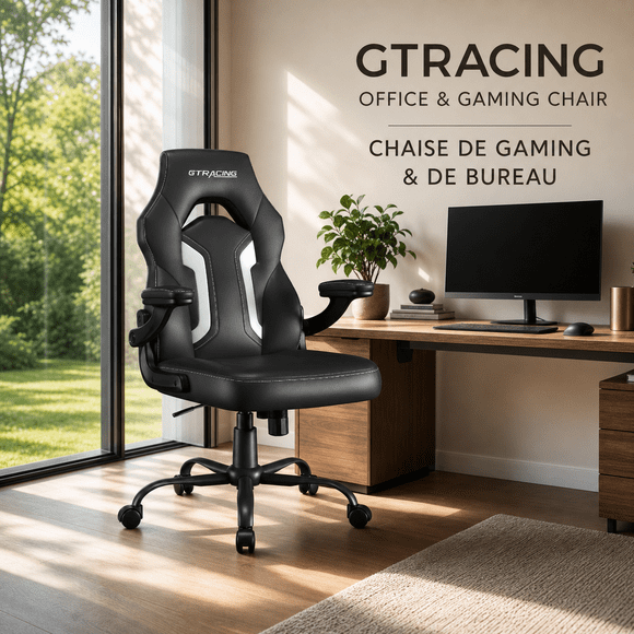 GTRACING Ergonomic Gaming Computer Desk Chair with Flip-Up Armrests and Padded Soft Cover, White