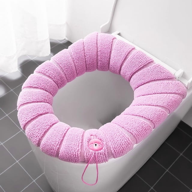 Solid-Colour Toilet Seat Cushion, Comfortable and Warm Cover with Stretchable Design, Hygienic Protector for Standard Round or Elongated Toilets, Easy to Clean