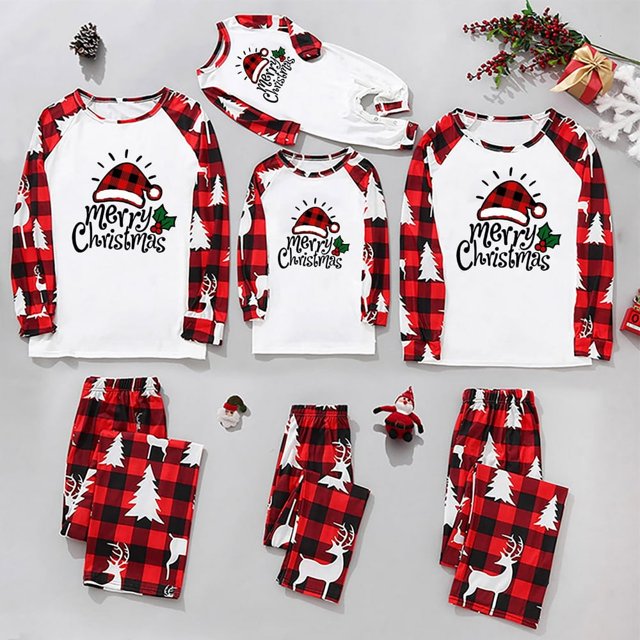 MASRIN Matching Pjs For Family Christmas Pajamas for Family Pjs Matching Set Family Christmas Pajamas Soft Xmas Pajamas Matching Sets Top Pants Christmas Hat Pjs