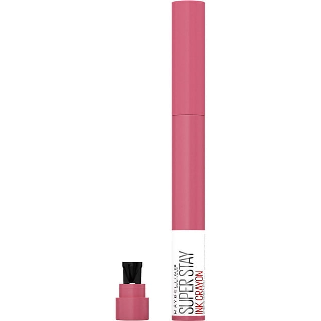 Super Rouge à Lèvres Stay®Ink en Vue Frontale avec un Ligneur pour les Lèvres Rose Mat et le Capuchon Enlevé pour Montrer la Pointe Aiguiseur Noire Intégrée, Conçu pour une Couleur de Lèvres Mate Résistante aux Bavures jusqu'à 8 Heures avec une Technologie d'Encre Durable.