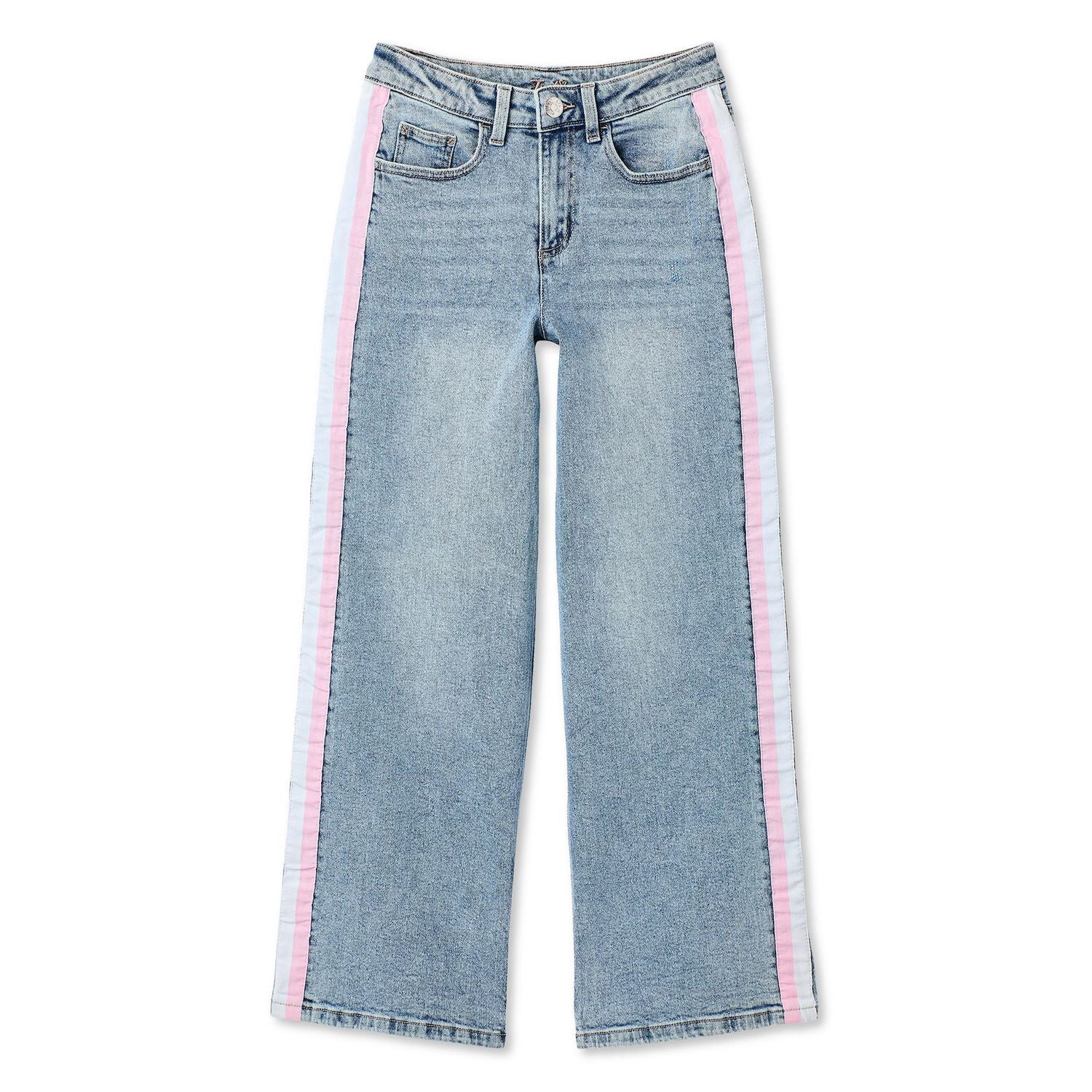 Jean à jambe large avec bandes sur les côtés Justice pour filles
