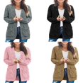 thumbnail image 3 of Women Cable Knitted Cardigan Outwear Solid Color Long Sleeve Open Front Sweater Jacket with Pockets, 3 of 5