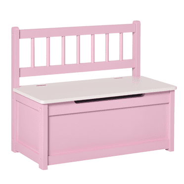 Qaba Coffre à Jouets pour Enfants en Bois 2-en-1 Banc de Rangement Siège Coffre Armoire Cube en Morceaux avec Tige Pneumatique de Sécurité Rose