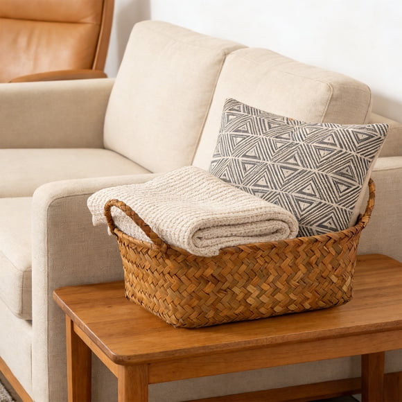 BUTASY Woven Basket Woven Wicker Basket With Handle Ideal Wicker Baskets Storage Organizers For Throw Blankets Bedroom Living Room Laundry