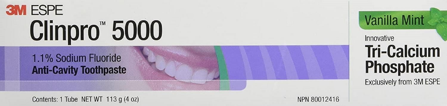 Clinpro 5000 1.1 % Fluorure de Sodium Menthe Vanille Dentifrice Anticaries / Aide à Enrayer la Carie Dentaire avant Qu'elle Ne Creuse une Cavité / Protège les Dents de l'Usure Acide et de l'Érosion / Aide à Reminéraliser à