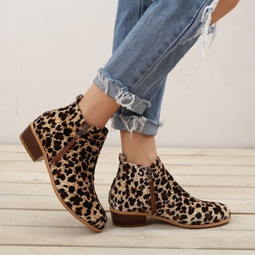 jsaierl Women's Classic Ankle Boots Slip on Chunky Heel Boots Comfort Leather Platform Booties