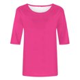 thumbnail image 5 of Erwazi T-Shirts à Manches Mi-Longues pour Femmes, Décontractés, Coupe Ample, Col Ras du Cou, Mignons, Unis, Tuniques Basiques, 5 of 5