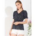 thumbnail image 2 of INSPIRE CHIC Women's Faux Placket Ruffle Hem Puff Sleeve Button Decor Peplum Top, 2 of 6