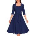 thumbnail image 1 of FcBaudy Robe à Manches Courtes Col Carré, Robes d'Été pour Femmes, Robes Décontractées Élégantes Plissées Col en V Sans Manches pour Femmes, 1 of 8