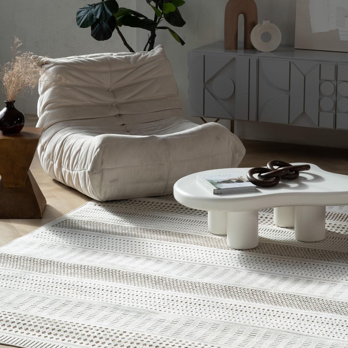 Tapis d'interieur/exterieur abstrait Rug Branch Maise, beige marron, moderne - Entree, couloir, salle de bain et cuisine