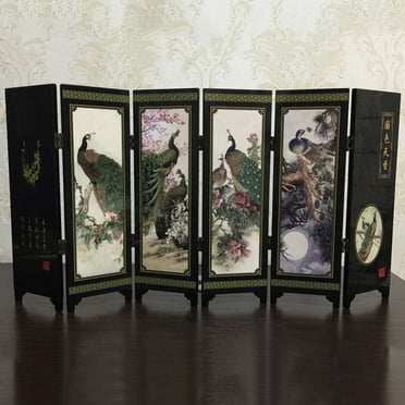 Bgsha Mini Room Divider Folding Peacock Screens Mini Room Divider Wall Panel, Freestanding Multifunction Partition Room Dividers for Room Separation Mini 6 Panel Wall Divider Screen Commemorative