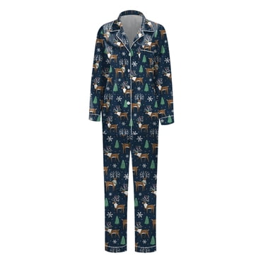 2025 Pyjama de Noël en Satin de Soie à Boutons, Grande Taille, pour Famille, Ensembles de Pyjamas Pj Unis Deux Pièces Assortis pour la Famille, Vêtements de Nuit/loungewear, Manches Longues, Nuisette en Soie pour