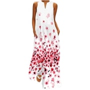 Leutsin Women's Casual Long Dress With Striped Floral Print Sleeveless Maxi Dress