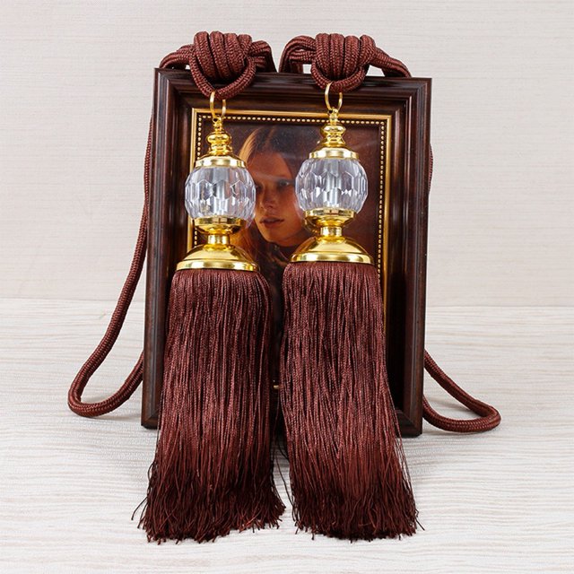 2xliages de Rideau de Luxe Attaches à Corde Dos à Franges Décor Perlé Boule Paire