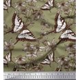 thumbnail image 1 of Soimoi Green Georgette Viscose Fabric Flower & Butterfly Decor Fabric Printed BTY 42 Inch Wide, 1 of 5