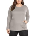 thumbnail image 1 of Women's Plus Size Long Sleeve Tunic Top Crew Neck Basic Oversized T Shirts Blouse with Pockets, 1 of 5