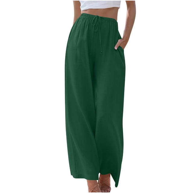AherBiu Wide Leg Pants pour Femmes Coton Lin Été Décontracté Léger Joggers Pantalons de Détente Pantalons
