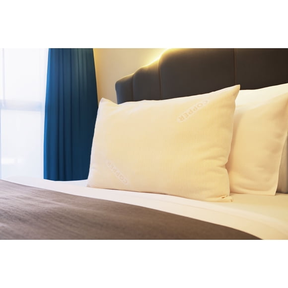Comfy Bamboo World Copper Infused Pillow Queen 20x30 in, Breathable Poly Fill Bed Pillow with Antimicrobial Cover