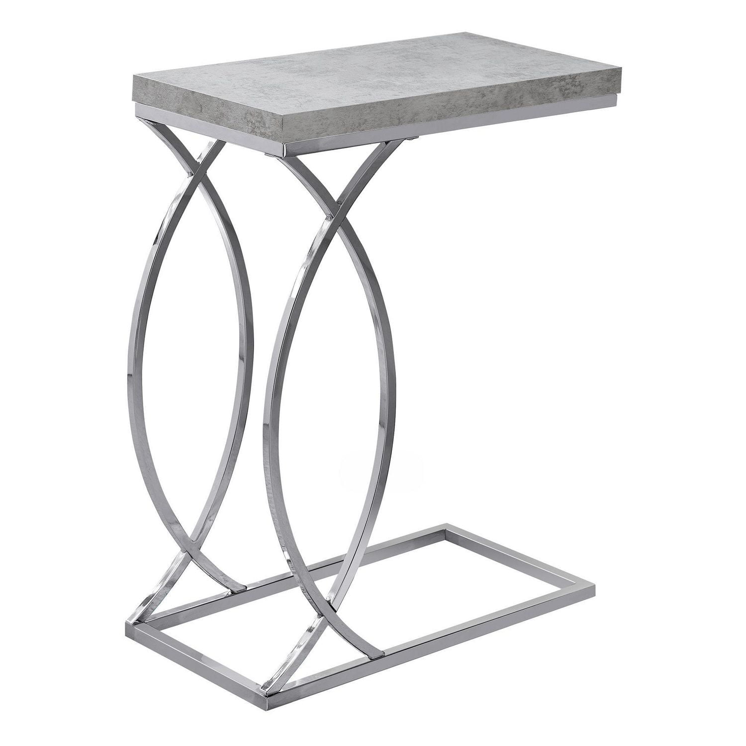 Monarch Specialties Table D'appoint, En Forme De C, Bout, Côté, Collation, Salon, Chambre À Coucher, Métal, Stratifié, Gris, Chrome, Contemporain, Moderne