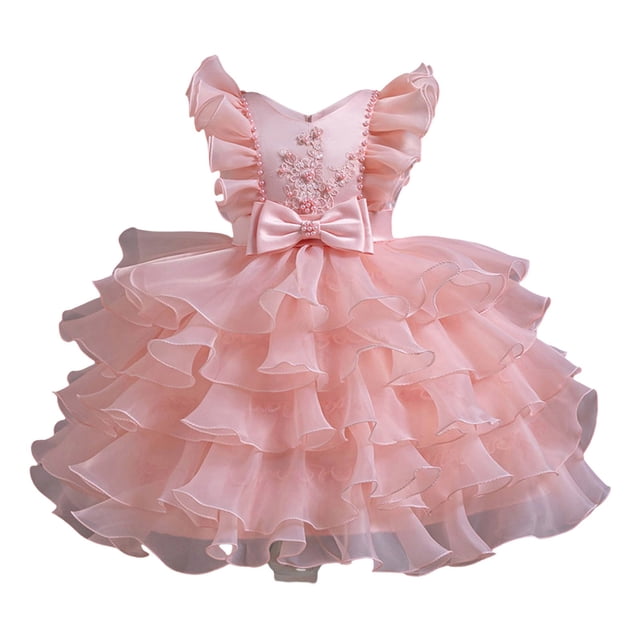 XDZJLR Girl Dresses Children'S Mesh Stylish Little Princess Tutu Solid Color Flying Sleeve Dress