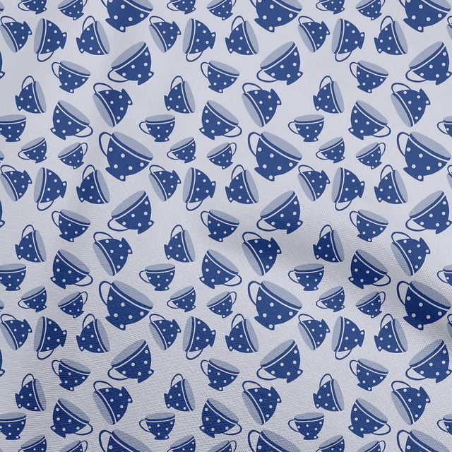 oneOone Rayon Blue Fabric Utensils Tea Cups Fabric For Sewing Printed Craft Fabric By The Yard 56 Inch Wide