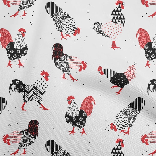 oneOone Silk Tabby White Fabric Rooster Cock Sewing Material Print Fabric By The Yard 42 Inch Wide