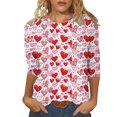 thumbnail image 1 of Penkiiy Chemises de la Saint-Valentin pour Femmes Décontractées Manches 3/4 Col Rond Blouses Imprimé Mignon Tuniques Tops 2025 TG Multicolore, 1 of 5