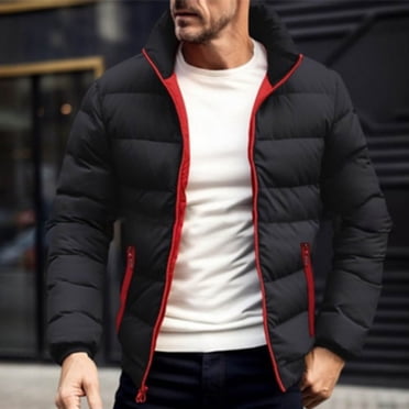 RKSTN Men's Puffer Jackets Casual Solid Color With Zipper Pocket Outdoor Long Sleeve Stand Collar Jacket Coat Soft Warm Fall Fashion Winter Clothes