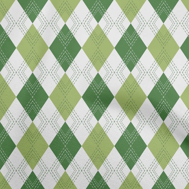 oneOone Polyester Spandex Green Fabric Check Argyle Craft Projects Decor Fabric Printed By The Yard 56 Inch Wide