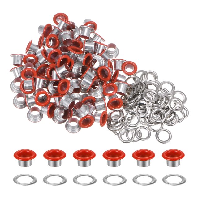Unique Bargains 100PCS Grommets Eyelets 1/4 Inch (6mm) ID Hole Metal Self Backing Eyelet with Washers for Leather Orange
