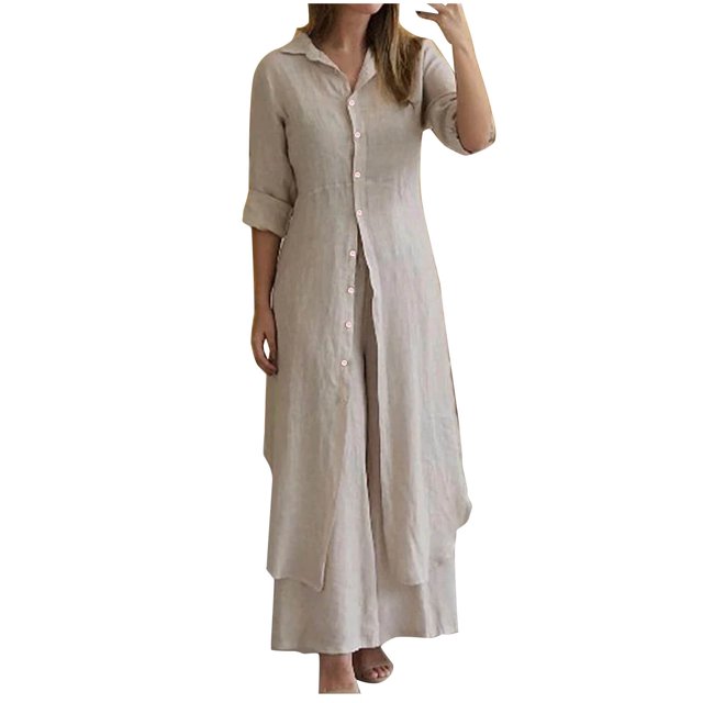 Timegard Lounge Sets for Women 2 Piece Plus Size Button up Slim Long Shirts Wide Leg Pants Trend Outfits