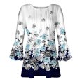 thumbnail image 4 of Pompotops Women's Casual Trumpet 3/4 Sleeve Printed Buttoned Basic Ruched Tops Pleated T-shirts Blouses On Sale, 4 of 5