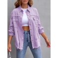 thumbnail image 3 of SEARIPE Women‘s Casual Denim Jacket Frayed Hem Ripped Long Sleeve Jean Jacket With Pockets Pink M, 3 of 6