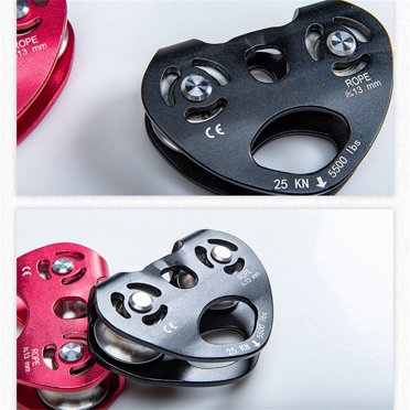 Zip Line Trolley Double Pulleys Hanging Compact Size Professional Device Caving Tool Rope Fixator 25KN Tandem Wheels Climbing Pulley for Outdoor Use Black