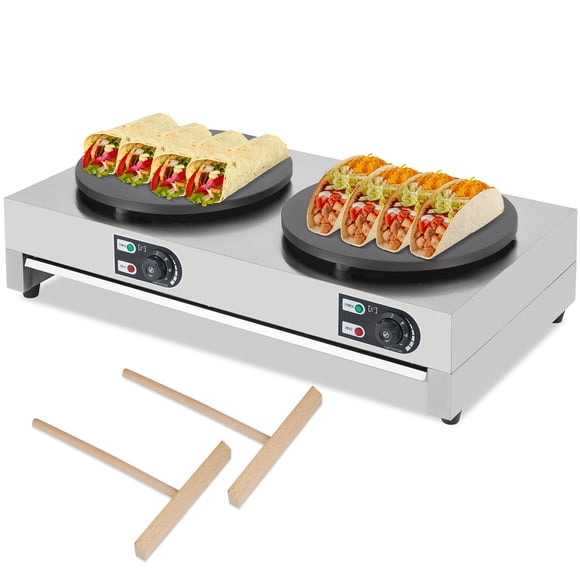 Appareil à Crêpes 16 Pouces – Plaque Chauffante Électrique Commerciale avec Double Surface Antiadhésive, Température Réglable 1500 W, Base en Acier Inoxydable et Tiroir de Rangement – 110 V pour Crêpes, Oeufs, Blintzes, Restaurants