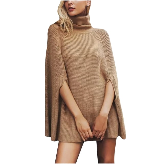 EGNMCR Chandails pour Femmes Mode Chandail Uni Style Cape Chandail à Col Roulé, Cadeaux pour Femmes