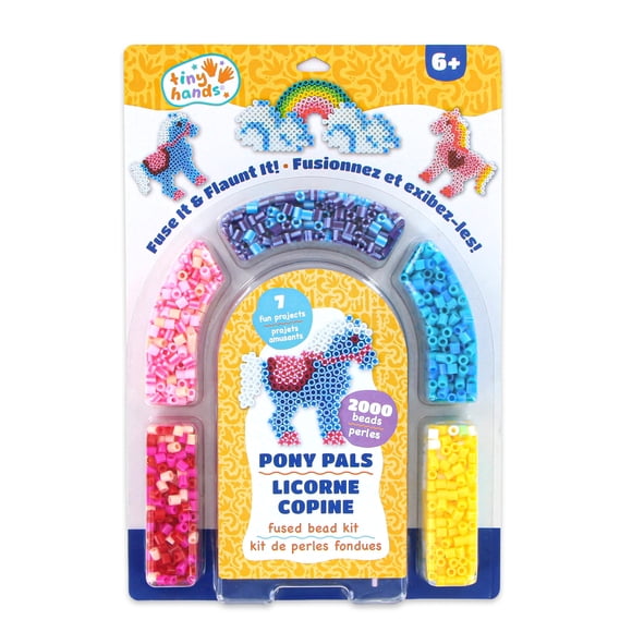 TINY HANDS Pony Pals Fused Bead Kit, 2, 000 Beads Craft Kit for Kids Ages 6+, DIY Bead Set with Pegboards, Tweezers and Ironing Sheet, Rainbow