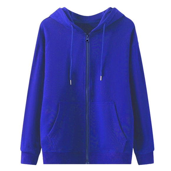 Men's Full Zip Sweatshirts Loose Drop Shoulder Long Sleeves Hoodies Solid Color Outdoor Hooded Sweatshirt with Pockets Blue M