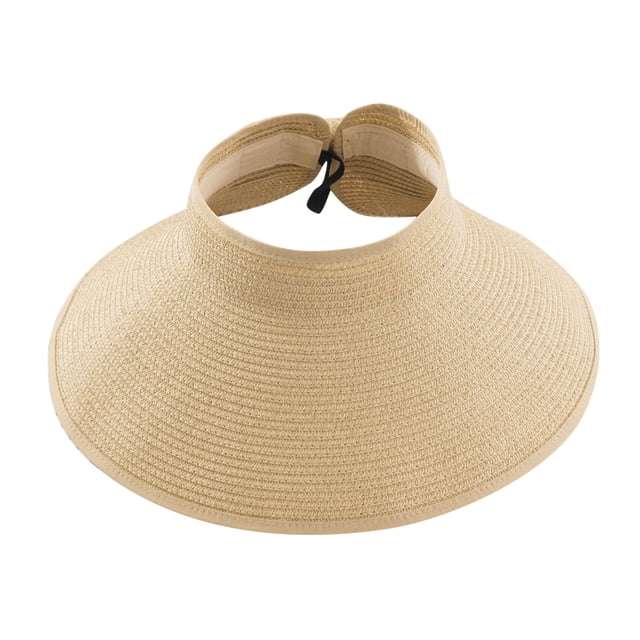 Womens Fashion Conciseness Wide Rollable Drafting Hat Sun Hat Beach Hat made of durable polyester material in a natural beige tone. The hat features a wide brim for sun protection and a rollable design for easy portability. It has an open-top style with an adjustable black strap at the back for a secure fit. Suitable for casual and everyday wear, this hat is flexible and fits most sizes.