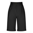 thumbnail image 5 of Yanlir Women's Summer Solid Color Zipper Button Pockets Shorts Solid Color Elastic Waist Knee Length Half Short Pants, 5 of 5