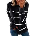 thumbnail image 1 of Women Long Sleeve Stripe Tie Dyed Printed Split Pullover Tops, 1 of 2