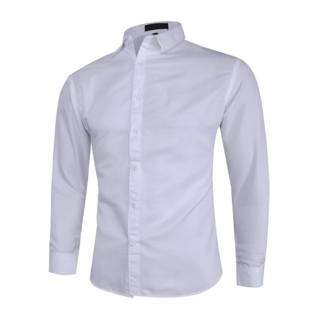LUXUR Chemise Tunique Homme Boutonnée Col à Revers Ajustée Manches Longues Blanche L