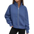 thumbnail image 3 of CHCNHAC Chandails en Molleton à Capuche Zippés pour Femmes Col Rond Surdimensionné Veste Décontractée avec Poche Tenues de Mode d'Hiver Vêtements Bleu S, 3 of 6
