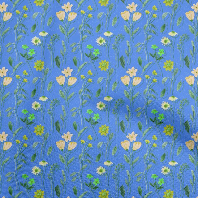 oneOone Polyester Spandex Bleu Moyen Tissu Floral Matière de Robe Tissu Imprimé Tissu au Mètre 56 Pouces de Large