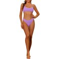 thumbnail image 1 of Women's 2 Piece Ribbed Bikini Sets, Adjustable Spaghetti Straps Sports Swimwear Bathing Suits Purple S, 1 of 5