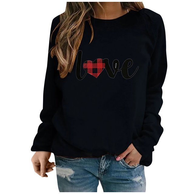 Hauts à Manches Longues pour Femmes Mode Pull Imprimé Amour Blouse Ample Hauts pour Femmes Manches Longues Mode pour Femmes