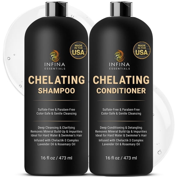 INFINA ESSENTIALS Chelating Hard Water Shampoo and Conditioner Set with Chelactik-3 & Rosemary Oil - Color Safe Metal Detox Shampoo and Conditioner f