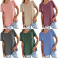 thumbnail image 5 of Casual Style Loose Short-sleeved Pockets Stitching Solid Color T-shirt Simple Natural Fashion Ladies Set Short Sleeves, 5 of 5