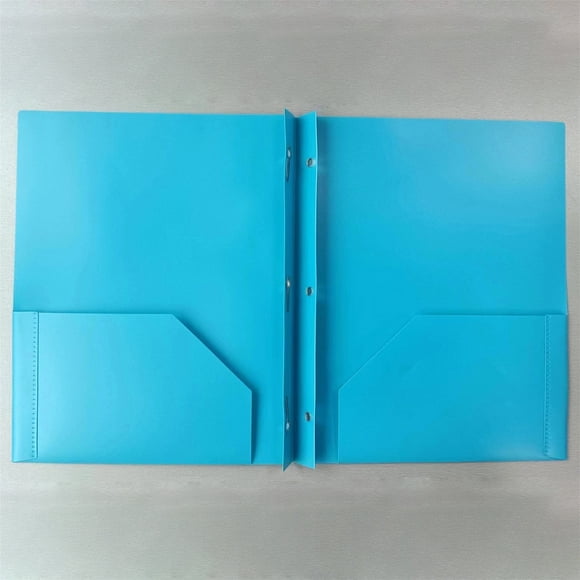 ZTTD 1 Paquet Chemise à Deux Pochettes avec 3 Attaches Métalliques à Trois Broches, Portfolio à Deux Pochettes avec Attache à Trois Broches, Chemise Portfolio à 2 Pochettes avec Fente pour Carte d'Affaires, Format Lettre, Robuste, Bleu