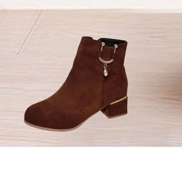LSLJS Bottes Simples pour Femmes à Strass, Talon Épais, Talon Moyen, Bottines Courtes, Effet Givré, Boots Winter, Bottes Nues en Peluche, Bottines Mi-Cheville pour Femmes
